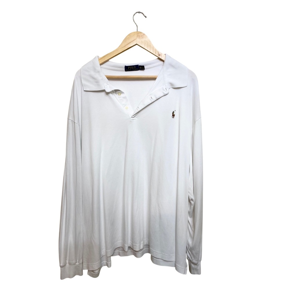 Polo Ralph Lauren Mens Long Sleeve Polo Shirt White Cotton Big & Tall 4XB 4TG